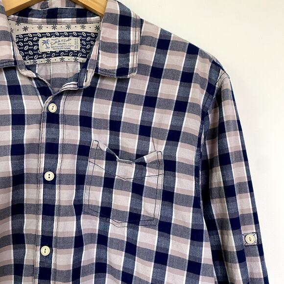 Scotch & Soda 100% Cotton Plaid Long Sleeve Button Up Flip Cuff Shirt Medium - Picture 2 of 7